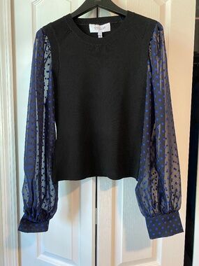 NWT Derek Lam 10 Crosby Knit Blouse with Polka-Dot Sleeves